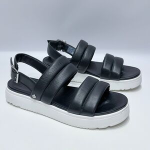UGG Zayne Slingback Black Puffer Leather Sandals Slides Women Size 10 Worn Once!